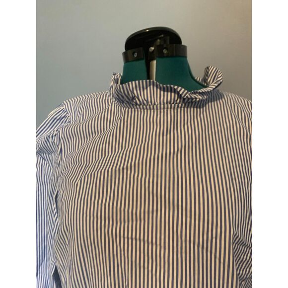 J. Crew Blue and White Striped Ruffle Neck Long Sleeve Blouse, size S - Picture 4 of 4